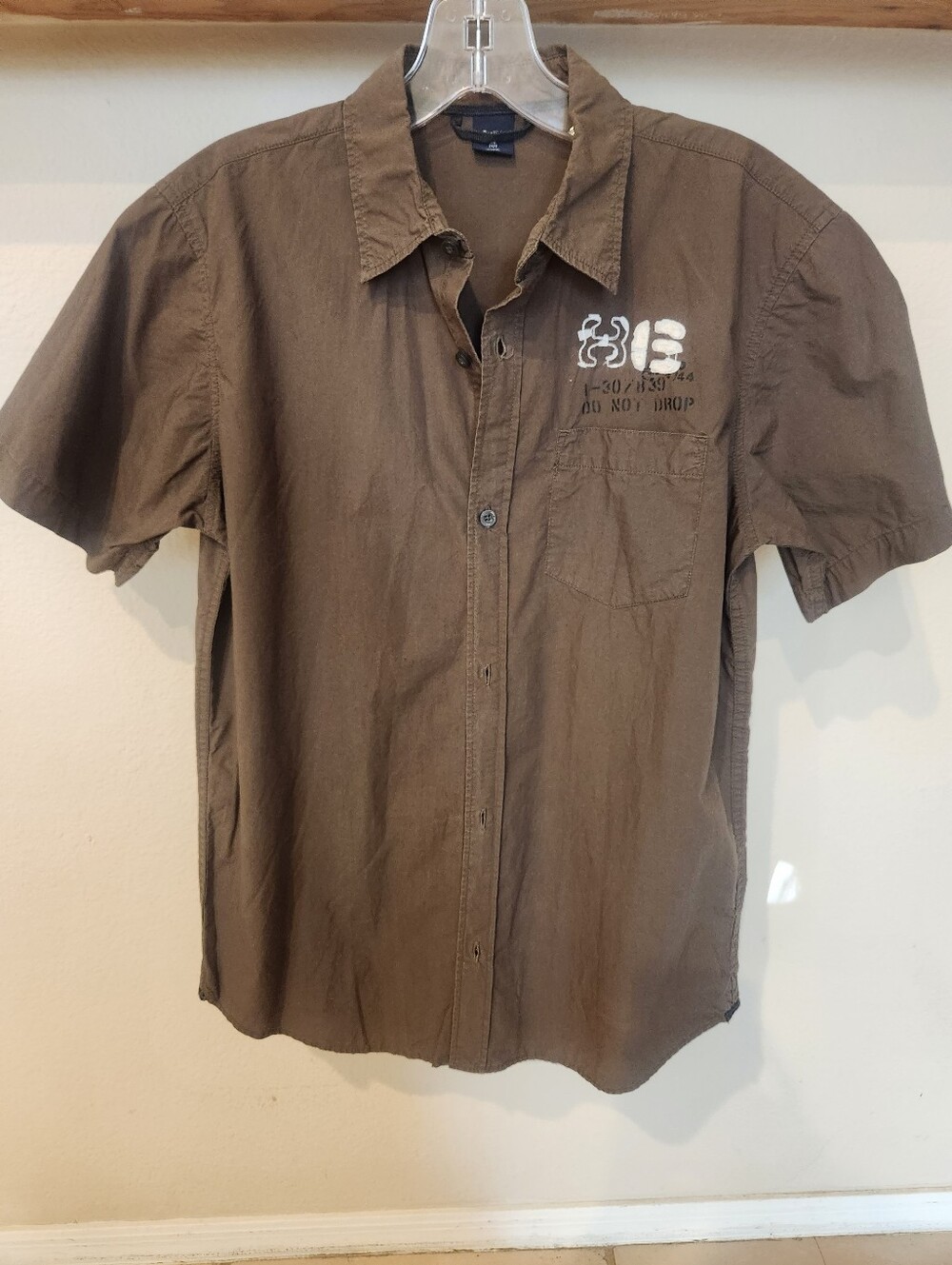 GAP Kids Olive Brown Cotton Short-Sleeve Button-Down Shirt With Dragon Emblem